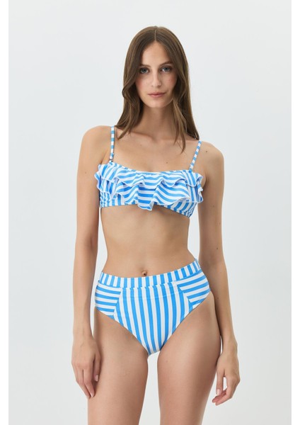 Straplez Yükesk Bel Bikini Takım 3103 Mavi/beyaz fiyatları