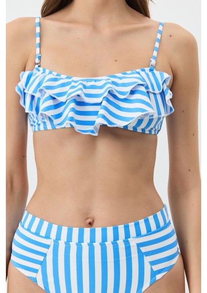 Straplez Yükesk Bel Bikini Takım 3103 Mavi/beyaz fırsatları