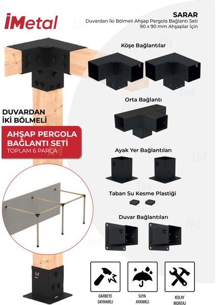 Ahşap Pergola Braket Seti Duvardan Iki Bölümlü 90 x 90 mm Ahşaplar Için