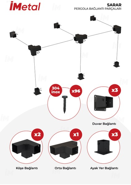 Ahşap Pergola Braket Seti Duvardan Iki Bölümlü 90 x 90 mm Ahşaplar Için
