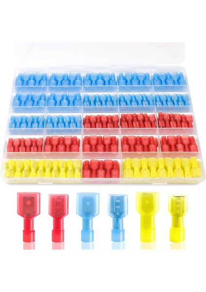 280 Adet Spade Konnektör Takımı 22-10AWG Hızlı Bağlantı Kesme Kablo Konnektörleri (Yurt Dışından)