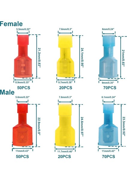 280 Adet Spade Konnektör Takımı 22-10AWG Hızlı Bağlantı Kesme Kablo Konnektörleri (Yurt Dışından) fiyatları