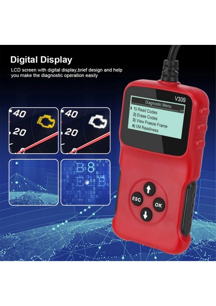 Obd2 V309 Araba Arıza Kodu Tanılama Aracı Çoğu 1996 ve Daha Yeni Modellerde Çalışır (Yurt Dışından)