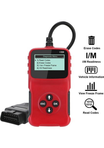 Obd2 V309 Araba Arıza Kodu Tanılama Aracı Çoğu 1996 ve Daha Yeni Modellerde Çalışır (Yurt Dışından)
