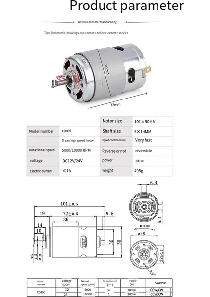 895 Dc Motor 24V 10000RPM Yüksek Hızlı Büyük Tork Mini Motor (Yurt Dışından)