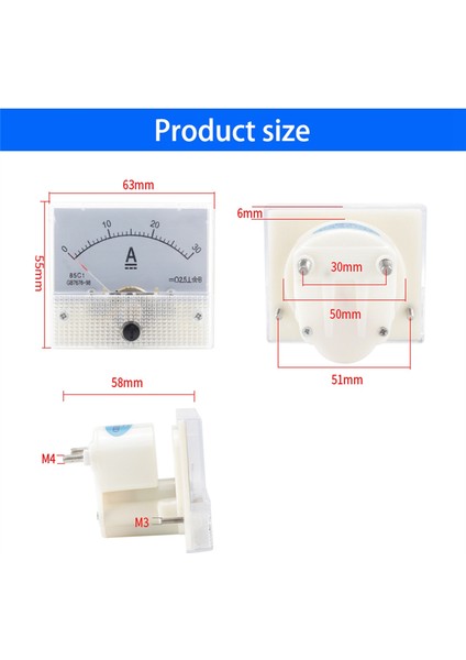 30A Dc Voltmetre Pointer Analog Ampermetre Panel Metre (Yurt Dışından)