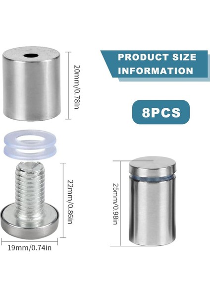 34 DIAX1IN19X25MM Duvara Monte Tabela Tutucuları Akrilik Cam Çiviler 8 Adet (Yurt Dışından)