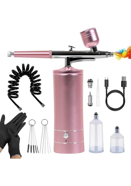 27PSI Yüksek Basınçlı Airbrush Hortumlu Kablosuz Airbrush Pembe (Yurt Dışından)