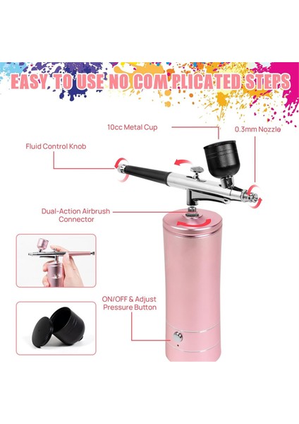 27PSI Yüksek Basınçlı Airbrush Hortumlu Kablosuz Airbrush Pembe (Yurt Dışından)