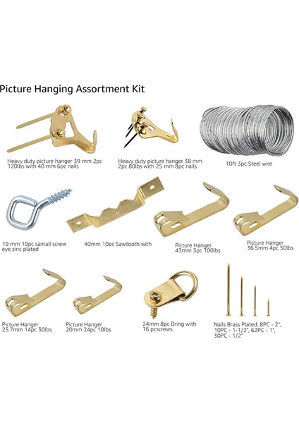 Resim Asma Seti Ağır Hizmet Tipi Tel 220 Parça Fotoğraf Aynası Çerçevesi Için (Yurt Dışından) fiyatları