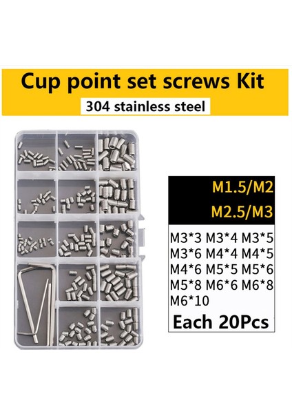260 Set 304 Paslanmaz Çelik Altıgen Soket Bardak Vidaları M34568 (Yurt Dışından)