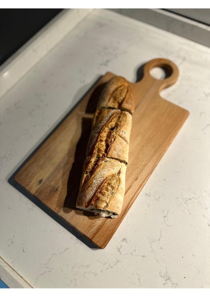 Dekoratif Halka Kulplu Küçük Ekmek Kesme Tahtası - Tasarım Sunumluk Altlık Et Sebze Doğrama Tahtası
