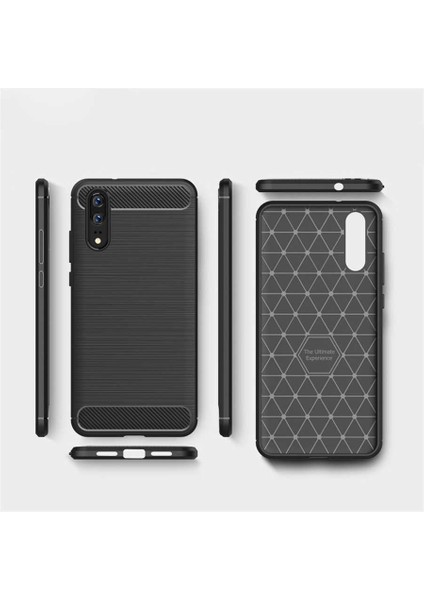 Huawei P20 ile Uyumlu Kamera Korumalı Darbe Önleyici Carbon Brushed Silikon Kılıf fiyatları