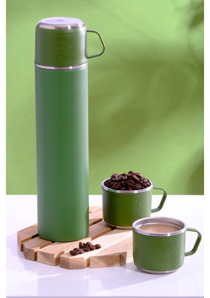 1050G - Paslanmaz Çelik 3 Bardaklı Termos 500ML - 6 Saat Sıcak, 12 Saat Soğuk Tutma Özelliği