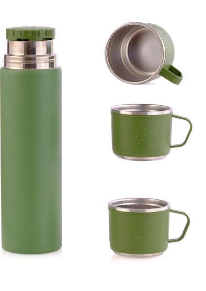 1050G - Paslanmaz Çelik 3 Bardaklı Termos 500ML - 6 Saat Sıcak, 12 Saat Soğuk Tutma Özelliği