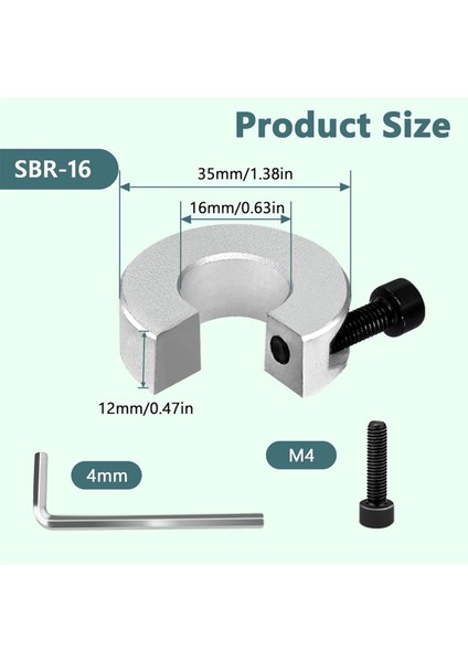 8 Adet SBR16 Lineer Ray Durdurma Yaka Alüminyum Alaşımlı Şaft (Yurt Dışından)
