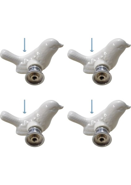 4'lü Paket Yeşil Sevimli Kuş Tasarımlı Dolap Kapı Kolları Beyaz (Yurt Dışından)