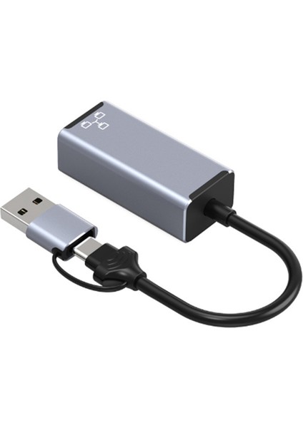 Masaüstü Dizüstü Bilgisayar Için Çift Başlı USB Tip C Ethernet Adaptörü 1000MBPS (Yurt Dışından)