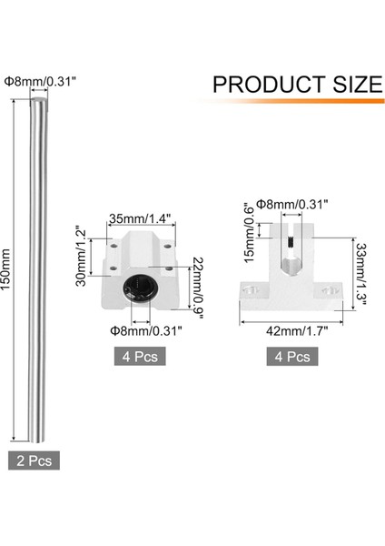 2 Adet 8MMX150MM Lineer Hareket Ray Şaft Kaydırma Kılavuzu (Yurt Dışından)