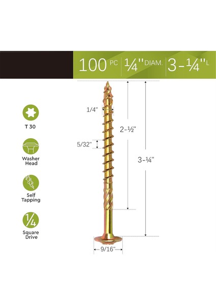 14 x 3-14IN Ahşap Vidaları Yapısal Gecikme Vidaları Torx Gecikme Vidaları (Yurt Dışından)