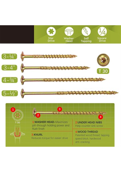 14 x 3-14IN Ahşap Vidaları Yapısal Gecikme Vidaları Torx Gecikme Vidaları (Yurt Dışından)