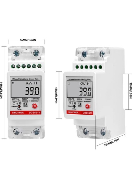 2p Dın-Ray Tek Fazlı Enerji Ölçer AC220V 5(60)A RS485 Modbus ile (Yurt Dışından)