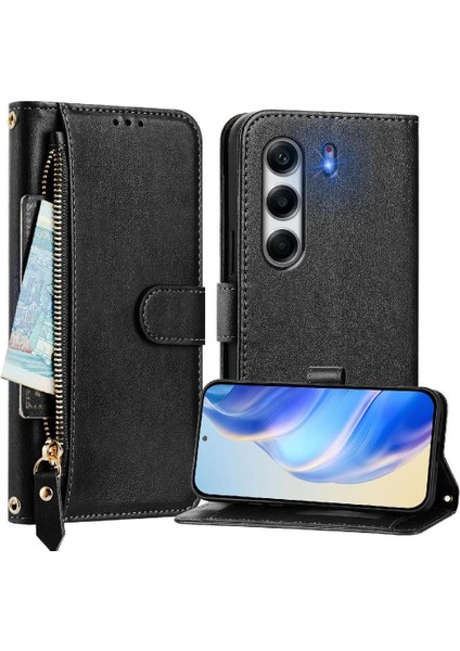 Tecno Camon 40 Pro 4g Fermuar Pu Deri Manyetik Kart Için Flip Case (Yurt Dışından)