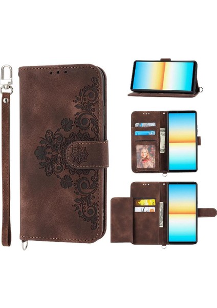 Sony Xperia 1 Vıı Çoklu Kredi Kartı Yuvaları Için Flip Case Kabartmalı (Yurt Dışından)
