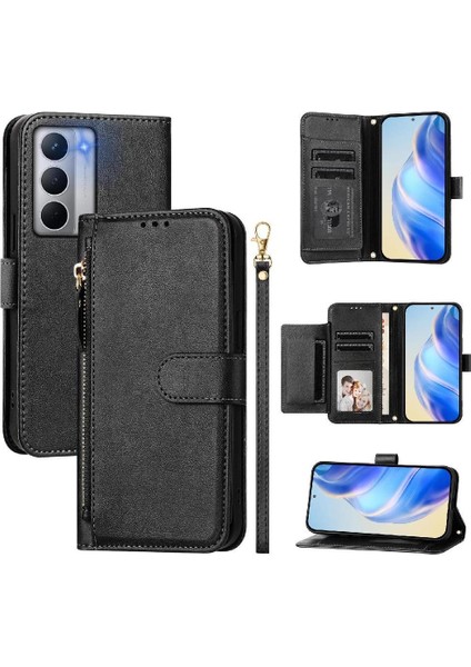 Realme Narzo 80X Kart Tutucu Fermuar Pu Deri Manyetik Için Flip Case (Yurt Dışından)