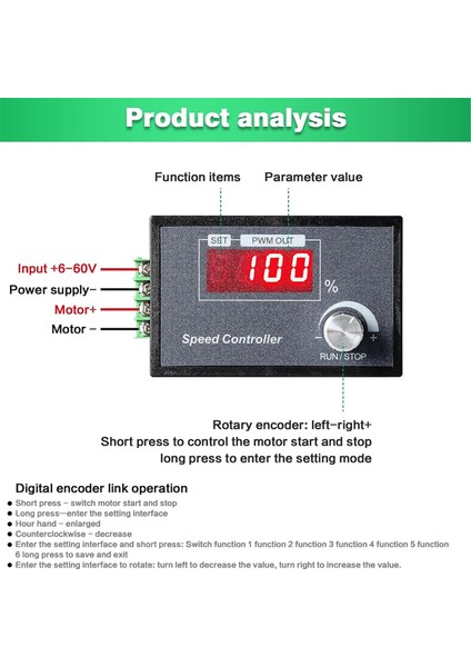 Dijital Ekran ve Pcb ile Pwm Dc Motor Hız Kontrol Cihazı 6-60V 30A (Yurt Dışından)