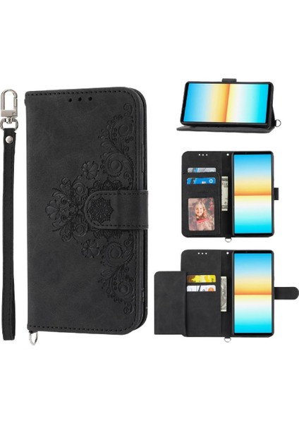Sony Xperia 1 Vıı Çoklu Kredi Kartı Yuvaları Için Flip Case Kabartmalı (Yurt Dışından)
