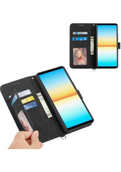 Sony Xperia 1 Vıı Çoklu Kredi Kartı Yuvaları Için Flip Case Kabartmalı (Yurt Dışından)