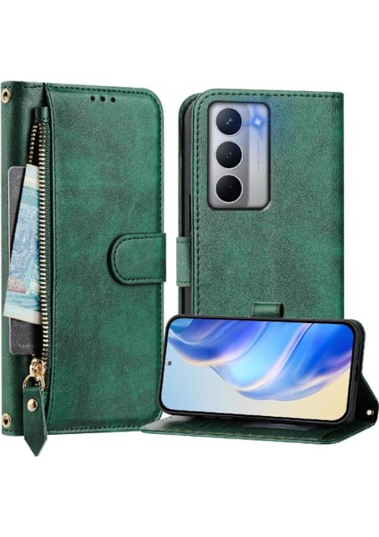 Realme Narzo 80X Kart Tutucu Fermuar Pu Deri Manyetik Için Flip Case (Yurt Dışından)