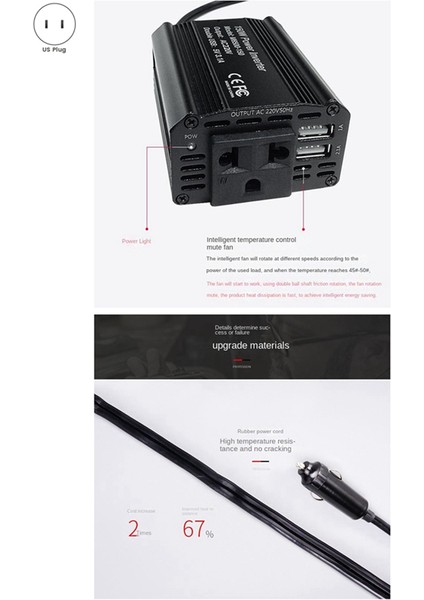 Araba Invertörü 150W 12V Ila 110V220V Adaptör USB Hızlı Şarj Abd Fişi (Yurt Dışından)