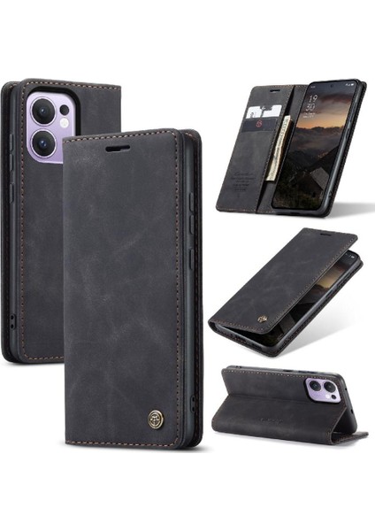 Oppo Reno 13F 4g/5g Için Flip Case Kart Yuvası Kickstand Vintage Pu Flip (Yurt Dışından) modelleri