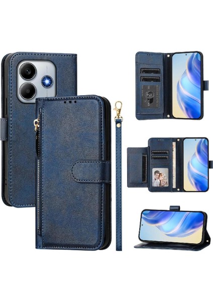 Xiaomi Poco M7 Pro 5g Premium Fermuarlı Deri Çapraz Askılı Uzun Askılı Cüzdan Kılıf Kapaklı Kartlıklı (Yurt Dışından)