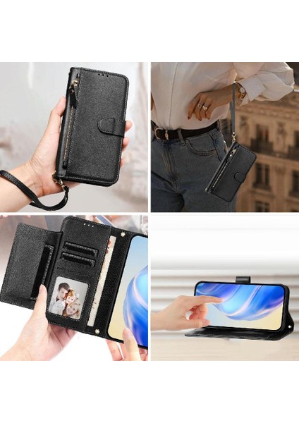 Tecno Spark 10 Pro 4g Premium Fermuarlı Deri Çapraz Askılı Uzun Askılı Cüzdan Kılıf Kapaklı Kartlıklı (Yurt Dışından)