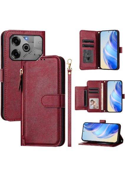Tecno Spark 6 Go Premium Fermuarlı Deri Çapraz Askılı Uzun Askılı Cüzdan Kılıf Kapaklı Kartlıklı (Yurt Dışından)