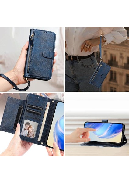 Tecno Spark Go 2025 Premium Fermuarlı Deri Çapraz Askılı Uzun Askılı Cüzdan Kılıf Kapaklı Kartlıklı (Yurt Dışından)