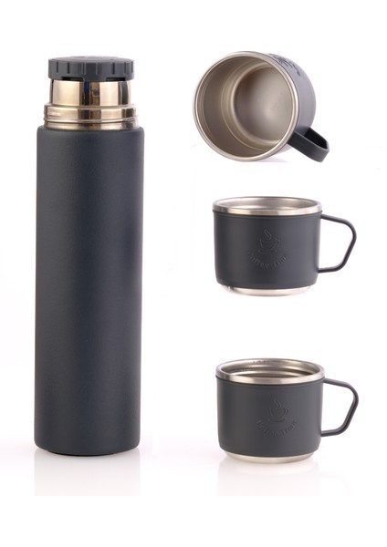 1050G - Paslanmaz Çelik 3 Bardaklı Termos 500ML - 6 Saat Sıcak, 12 Saat Soğuk Tutma Özelliği