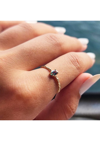 Gümüş Yüzük - Minimal Oval Mistik Topaz Taşlı Gümüş Yüzük-Oval Taşlı 925 Ayar Tek Taş Gümüş Yüzük