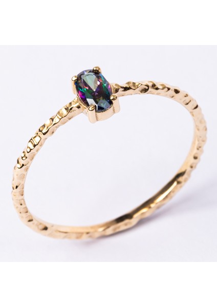 Gümüş Yüzük - Minimal Oval Mistik Topaz Taşlı Gümüş Yüzük-Oval Taşlı 925 Ayar Tek Taş Gümüş Yüzük indirimleri