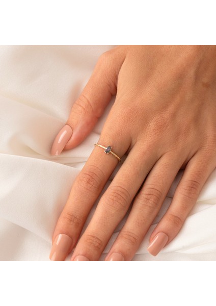 Gümüş Yüzük - Minimal Oval Mistik Topaz Taşlı Gümüş Yüzük-Oval Taşlı 925 Ayar Tek Taş Gümüş Yüzük