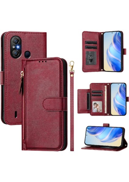 Itel A49 Oyun Fermuar Pu Deri Manyetik Kart Tutucu Için Flip Case (Yurt Dışından)