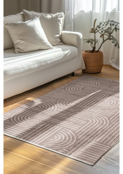 Revna Bej / Kahverengi Yıkanabilir Halı – Kaydırmaz Taban, Pamuk Dokuma, Salon Mutfak Koridor Için Uygun