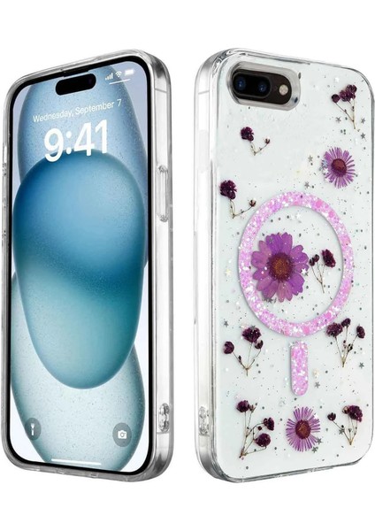 Iphone 7 Plus Kılıf Daisy Simli Magsafe Kapak - Mor Drstr