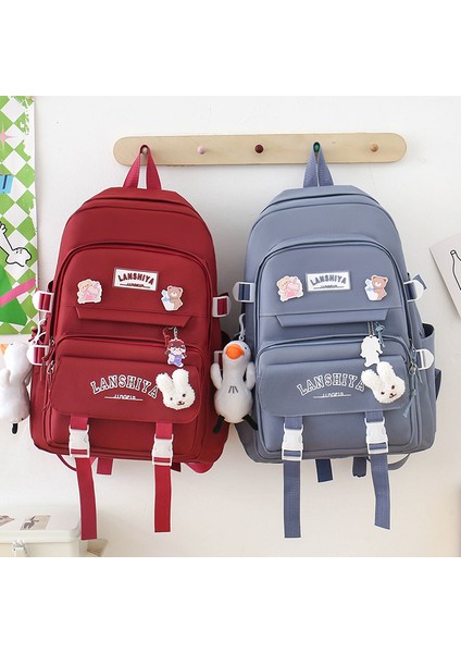 5 parçalı düz renk sırt çantası seti, büyük kapasiteli sırt çantası, basit çanta bozuk para kesesi, günlük haberci çantası, kalem çantası el çantası, (Yurt Dışından)