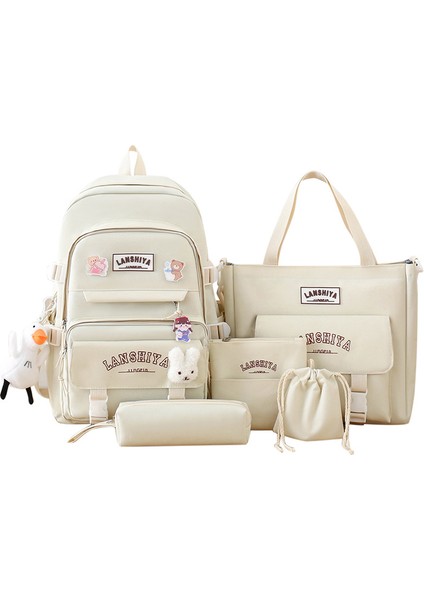 5 parçalı düz renk sırt çantası seti, büyük kapasiteli sırt çantası, basit çanta bozuk para kesesi, günlük haberci çantası, kalem çantası el çantası, (Yurt Dışından)