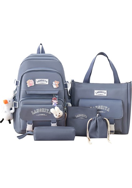 5 Parçalı Düz Renk Sırt Çantası Seti, Büyük Kapasiteli Sırt Çantası, Basit Çanta Bozuk Para Kesesi, Günlük Haberci Çantası, Kalem Çantası El Çantası, (Yurt Dışından)