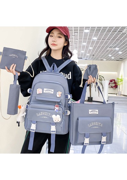 5 Parçalı Düz Renk Sırt Çantası Seti, Büyük Kapasiteli Sırt Çantası, Basit Çanta Bozuk Para Kesesi, Günlük Haberci Çantası, Kalem Çantası El Çantası, (Yurt Dışından) modelleri